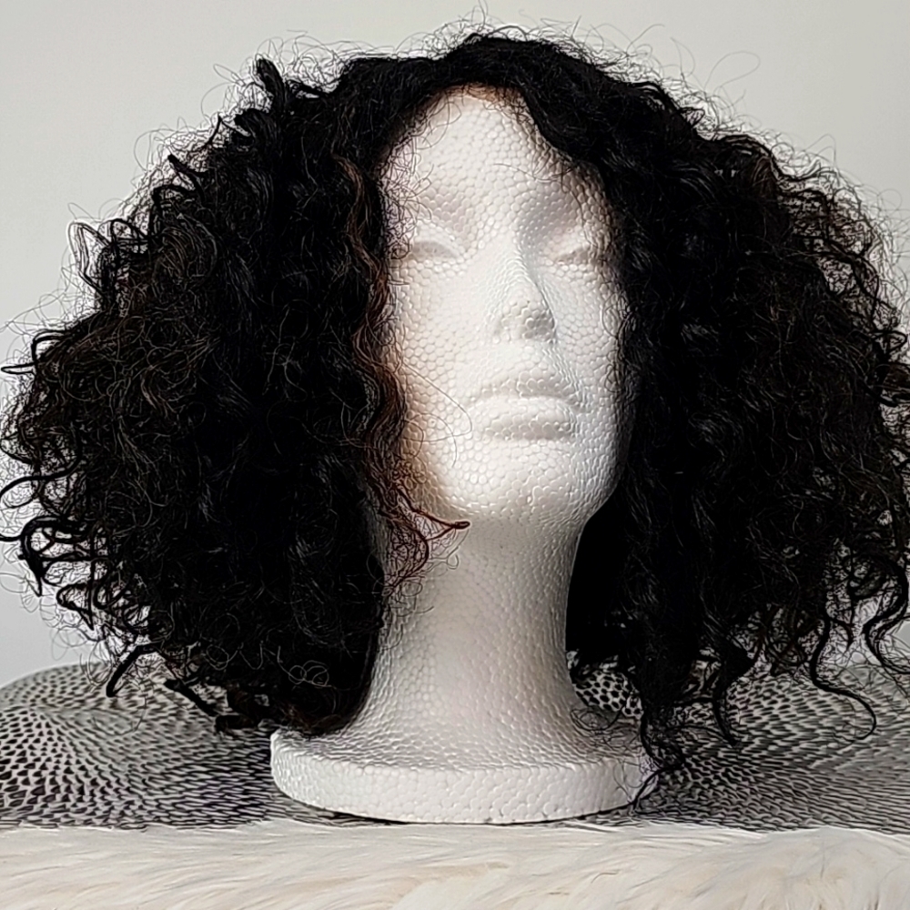 Kinky Curly Lace Front Voluminous Wig‎ Brown with Auburn Colored Highlights